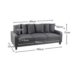 Tracy 3 Seater Sofa - Grey Linen with Black Legs - thumbnail 6