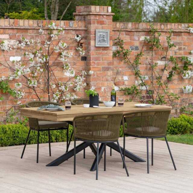 Amelia 4 Seater Wooden Garden Dining Set with 4 Hali Green Chairs - White Acacia with Black Legs - image 1