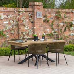 Amelia 4 Seater Wooden Garden Dining Set with 4 Hali Green Chairs - White Acacia with Black Legs - thumbnail 1
