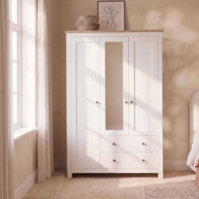 Bampton 3 Door Wardrobe with 2 Drawers - Alabaster White - image 1