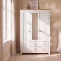 Bampton 3 Door Wardrobe with 2 Drawers - Alabaster White - thumbnail 1