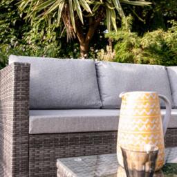 Weston 4 Seater Rattan Corner Sofa Set with Cream Lean Over Parasol & Base - Grey Weave - thumbnail 3