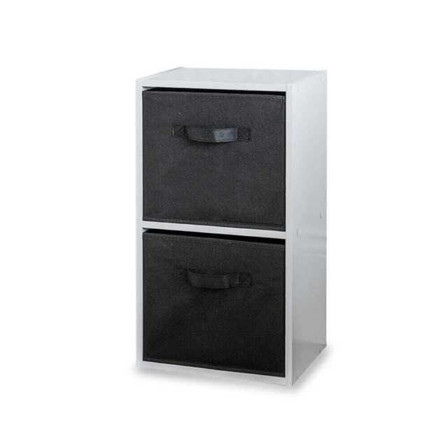 Cara 2 Tier Storage Unit / Chalk White Bookcase with Black Boxes - image 1