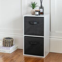 Cara 2 Tier Storage Unit / Chalk White Bookcase with Black Boxes - thumbnail 3