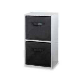 Cara 2 Tier Storage Unit / Chalk White Bookcase with Black Boxes - thumbnail 1