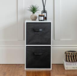Cara 2 Tier Storage Unit / Chalk White Bookcase with Black Boxes - thumbnail 2