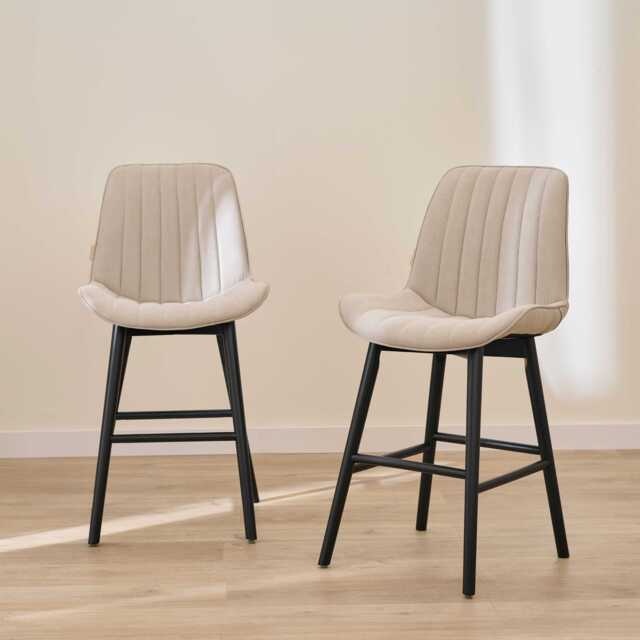 Bella Soft Beige Bar Stool - Black Oak Legs - image 1