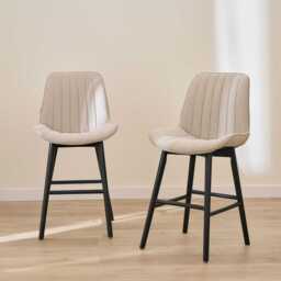 Bella Soft Beige  Bar Stool - Black Oak Legs - thumbnail 1