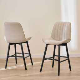 Bella Soft Beige  Bar Stool - Black Oak Legs - thumbnail 6