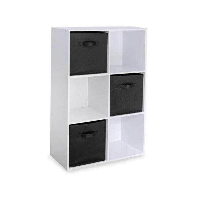 Cara 6 Cube Chalk White Bookcase Wooden Display Unit Shelving Storage Bookshelf Shelves - Black Basket - image 1