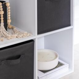 Cara 6 Cube Chalk White Bookcase Wooden Display Unit Shelving Storage Bookshelf Shelves - Black Basket - thumbnail 5