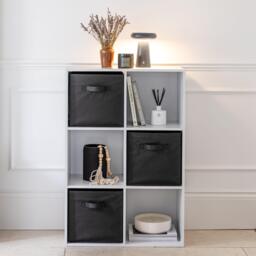 Cara 6 Cube Chalk White Bookcase Wooden Display Unit Shelving Storage Bookshelf Shelves - Black Basket - thumbnail 2