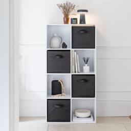 Cara 8 Cube Storage Unit in Chalk White & 4 Black Handled Box Drawers - thumbnail 2