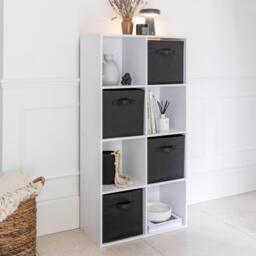 Cara 8 Cube Storage Unit in Chalk White & 4 Black Handled Box Drawers - thumbnail 3