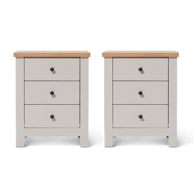 Bampton 3 Drawer Bedside Table - Set of 2 - Grey - image 1