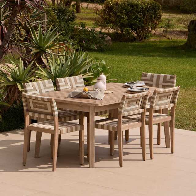 Saffron 6 Seater Extending Wooden Garden Dining Set with Saffron Natural/Beige Chairs - image 1