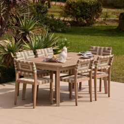 Saffron 6 Seater Extending Wooden Garden Dining Set with Saffron Natural/Beige Chairs - thumbnail 1