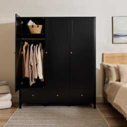 Charlie 3 Door Wardrobe - Black - thumbnail 4