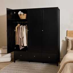 Charlie 3 Door Wardrobe - Black - thumbnail 2