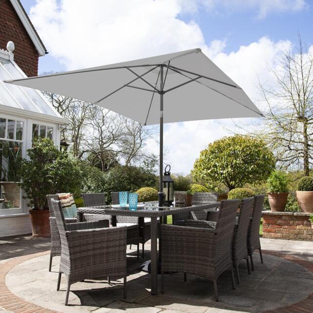 Marston 8 Seater Rattan Garden Dining Set with Grey Parasol - Grey - Glass Top - image 1