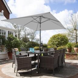 Marston 8 Seater Rattan Garden Dining Set with Grey Parasol - Grey - Glass Top - thumbnail 1