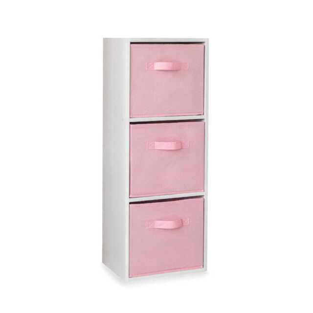 Cara 3 Tier Chalk White Bookcase Wooden Display Shelving Unit with Pink Storage Box - image 1