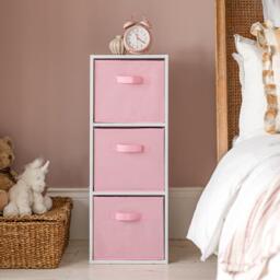 Cara 3 Tier Chalk White Bookcase Wooden Display Shelving Unit with Pink Storage Box - thumbnail 2