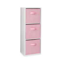 Cara 3 Tier Chalk White Bookcase Wooden Display Shelving Unit with Pink Storage Box - thumbnail 1