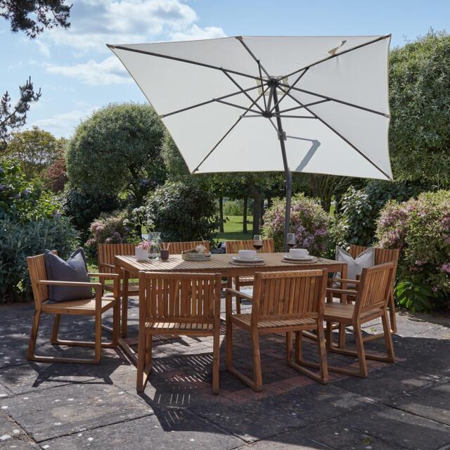 Lennox Table & 8 Lennox Armchairs with Cream LED Premium Parasol - image 1