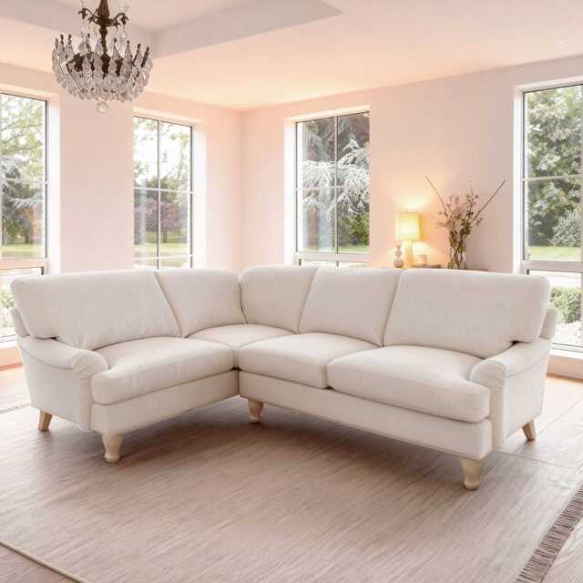Brea Oyster White Left Corner Sofa with Whitewash Oak Legs - image 1