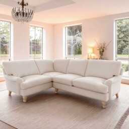 Brea Oyster White Left Corner Sofa with Whitewash Oak Legs - thumbnail 1