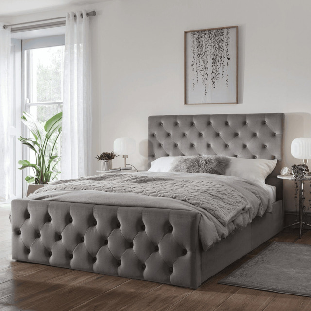 Cavill Fabric Double Size Bed - Grey - image 1