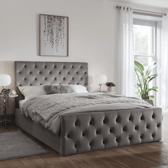 Cavill Fabric Double Size Bed - Grey - image 1