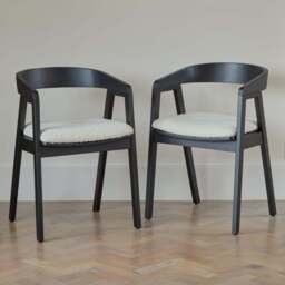 Charlotte Black Oak Round Dining Table Set - 4 Seater - Ella Black Oak Carver Chairs - Off White Boucle - thumbnail 3