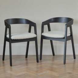 Charlotte Black Oak Round Dining Table Set - 4 Seater - Ella Black Oak Carver Chairs - Off White Boucle - thumbnail 3