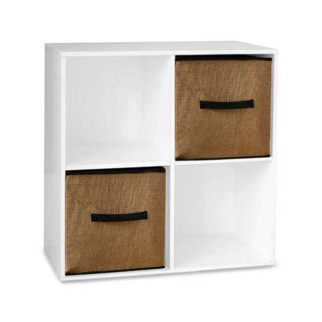 Cara 4 Cube Chalk White Bookcase Wooden Display Unit Shelving Storage Bookshelf Shelves - Jute Basket - image 1