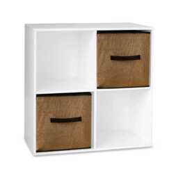 Cara 4 Cube Chalk White Bookcase Wooden Display Unit Shelving Storage Bookshelf Shelves - Jute Basket