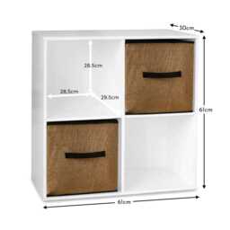 Cara 4 Cube Chalk White Bookcase Wooden Display Unit Shelving Storage Bookshelf Shelves - Jute Basket - thumbnail 6