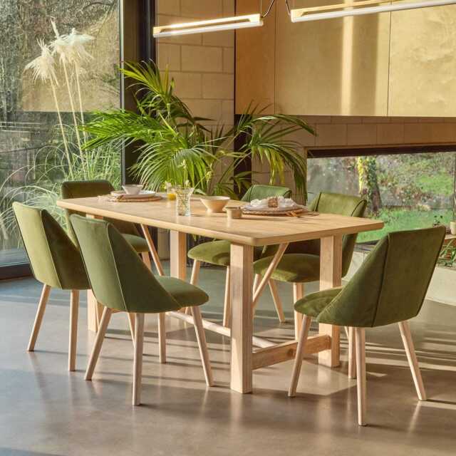 Carter Whitewash Rectangular Dining Table with 6 Freya Fern Green Dining Chairs with Whitewash Legs - image 1