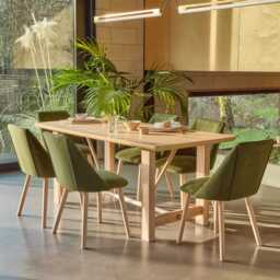 Carter Whitewash Rectangular Dining Table with 6 Freya Fern Green Dining Chairs with Whitewash Legs - thumbnail 1