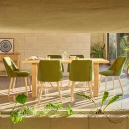 Carter Whitewash Rectangular Dining Table with 6 Freya Fern Green Dining Chairs with Whitewash Legs - thumbnail 6