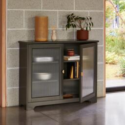Lua 2 Door Narrow Sideboard - Fir Green with Glass Door - thumbnail 1