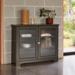 Lua 2 Door Narrow Sideboard - Fir Green with Glass Door - thumbnail 6