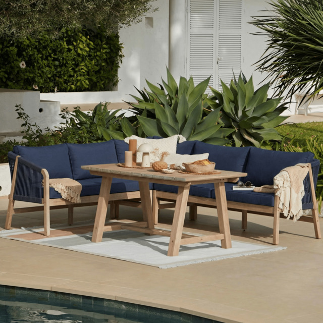 Shiro 5 Seater Wooden Garden Corner Sofa with Dining Table - Navy - image 1