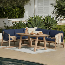 Shiro 5 Seater Wooden Garden Corner Sofa with Dining Table - Navy