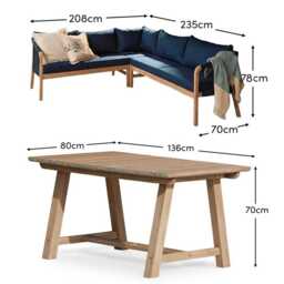 Shiro 5 Seater Wooden Garden Corner Sofa with Dining Table - Navy - thumbnail 6