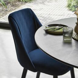 Freya Blue Velvet Dining Chairs - Set of 2 - Black Oak Legs - thumbnail 3