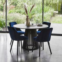 Freya Blue Velvet Dining Chairs - Set of 2 - Black Oak Legs - thumbnail 2