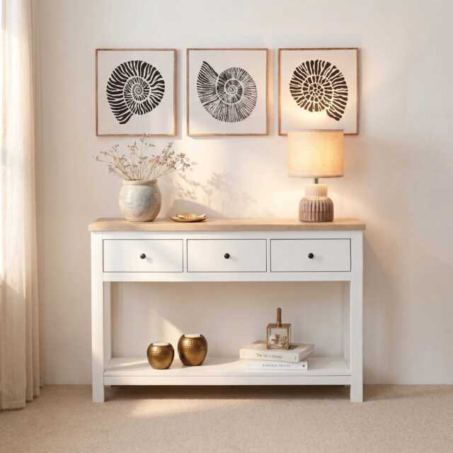 Bampton Alabaster White 3 Drawer Console Table - image 1
