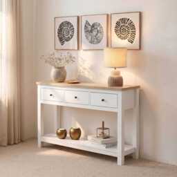 Bampton Alabaster White 3 Drawer Console Table - thumbnail 2